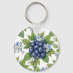 Porte-clés Motif botanique de fleur de bleuet vintage