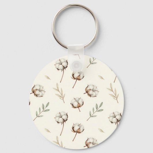 Porte-clés Motif botanique de fleur de coton doux (Recto)