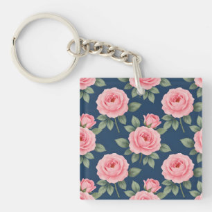 Porte-clés Motif botanique de roses roses luxuriantes