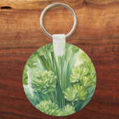 Porte-clés Motif botanique vert de céleri luxuriant (Recto)