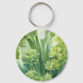 Porte-clés Motif botanique vert de céleri luxuriant (Verso)