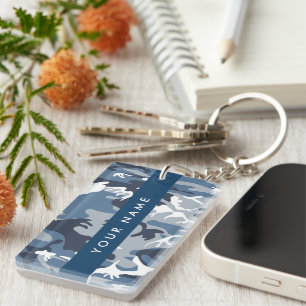 Porte-clés Motif camouflage neige hivernale bleue Personnalis