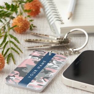 Porte-clés Motif camouflage rose et gris Personnalisez votre