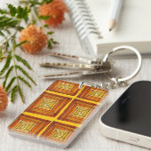 Porte-clés Motif carré marron et jaune Art déco (Devant droit)