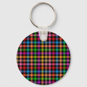 Porte-clés Motif carreaux gingham arc-en-ciel coloré - Noir