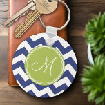 Porte-clés Motif Chevron avec Monogram - Navy Lime<br><div class="desc">Un design coloré avec un espace pour monogrammes. Si vous devez ajuster l'illustration ou modifier la police,  vous pouvez cliquer sur la zone personnaliser. Cela vous mènera à l'outil de conception où vous pouvez effectuer de nombreux changements.</div>