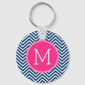 Porte-clés Motif Chevron avec Monogram - Navy Magenta (Recto)