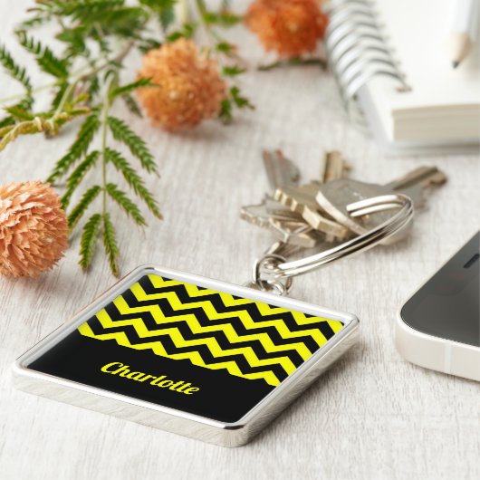 Porte-clés Motif chevron jaune et noir personnalisable (Côté)