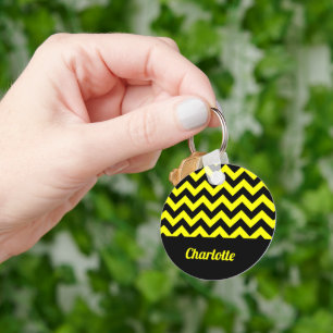 Porte-clés Motif chevron jaune et noir personnalisable