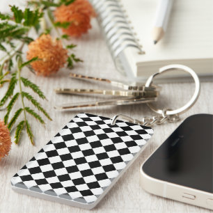 Porte-clés Motif Chevron Noir et Blanc Uni Élégant