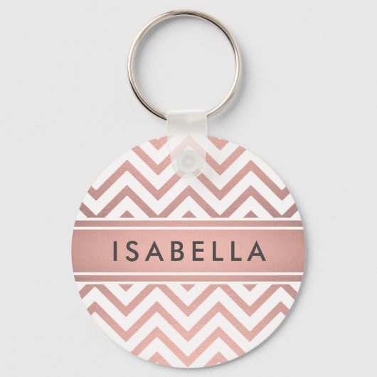 Porte-clés Motif chevron rose élégant en or rose faux (Recto)