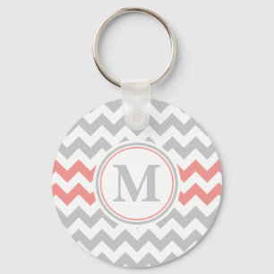 Porte-clés Motif Chevron rose Girl avec Monogramme