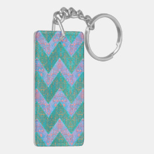 Porte-clés Motif Chevron Turquoise Violet Bleu Damassé