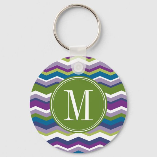 Porte-clés Motif Chevron vert et violet avec Monogramme (Recto)