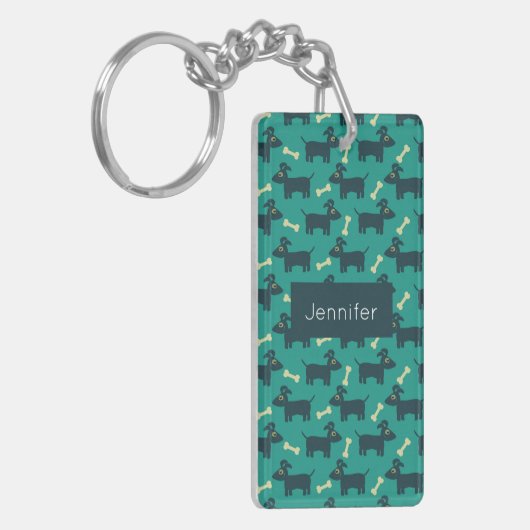 Porte-clés Motif chien mignon avec os sur Arrière - plan vert (Devant gauche)