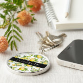 Porte-clés Motif citron, Fleurs de citron, Feuilles, Votre No (Côté)