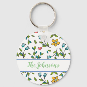 Porte-clés Motif coloré à la main Floral & Coeurs