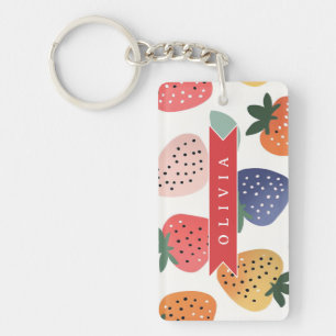 Porte-clés Motif Coloré Personnalisé de Fraise d'Été