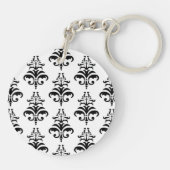 Porte-clés Motif Damas, Damas noir et blanc, Monogramme (Dos)