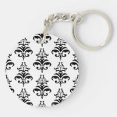 Porte-clés Motif Damas, Damas noir et blanc, Votre nom (Dos)