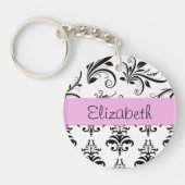 Porte-clés Motif Damas, Damas noir et blanc, Votre nom (Devant)