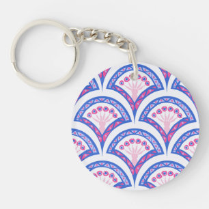 Porte-clés motif damassé floral bleu