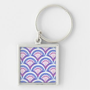 Porte-clés motif damassé floral bleu