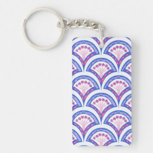 Porte-clés motif damassé floral bleu