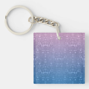 Porte-clés Motif damassé floral bleu violet élégant