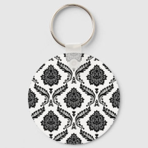 Porte-clés Motif Damassé Rococo Noir sur Blanc
