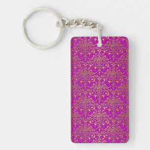 Porte-clés Motif damassé violet et or élégant