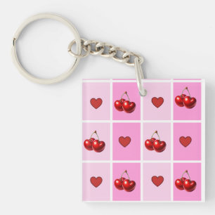Porte-clés Motif Damier Cœur Cerise Personnalisé