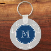 Porte-clés Motif d'Ancres blanches grises, Monogramme bleu ma (Recto)