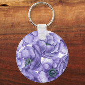 Porte-clés Motif d'aquarelle de fleurs d'anémone violet (Recto)