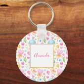 Porte-clés Motif d'aquarelle douce Coeurs et Cupcakes (Recto)