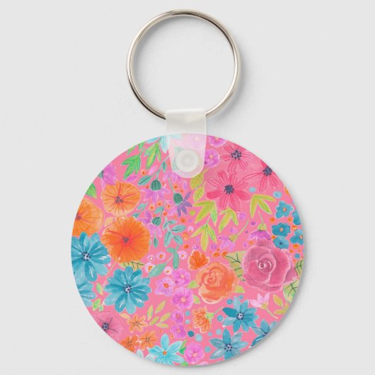 Porte-clés Motif d'aquarelle florale en rose (Recto)