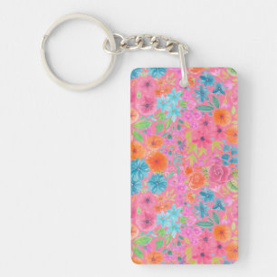 Porte-clés Motif d'aquarelle florale en rose