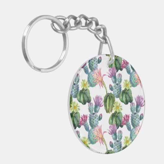 Porte-clés Motif d'art de cactus d'aquarelle (Devant gauche)