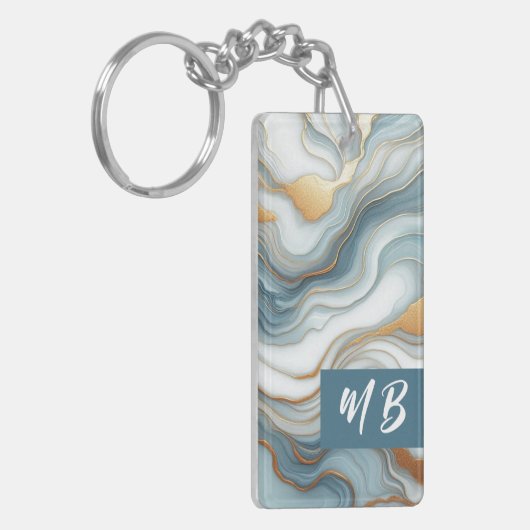 Porte-clés Motif d'art en marbre gris bleu turquoise (Devant gauche)