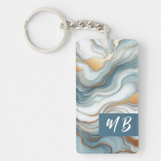 Porte-clés Motif d'art en marbre gris bleu turquoise (Devant)