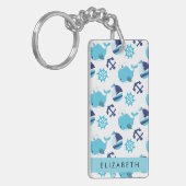 Porte-clés Motif De Baleines, Baleines Bleues, Votre Nom (Devant gauche)