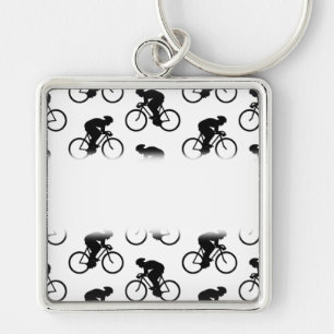 Porte-clés Motif de bicyclette en noir et blanc.