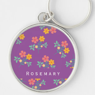 Porte-clés Motif de bouquet Retro Daisy en violet