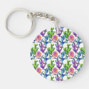 Porte-clés Motif de cactus de fleur sauvage d'aquarelle