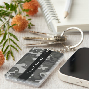 Porte-clés Motif de camouflage gris, Votre nom, Personnaliser