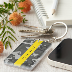 Porte-clés Motif de camouflage gris, Votre nom, Personnaliser