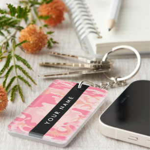 Porte-clés Motif de camouflage rose, Votre nom, Personnaliser