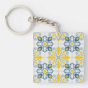 Porte-clés Motif de carreaux portugais jolis bleu et jaune
