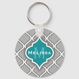 Porte-clés Motif de carrelage marocain Turquoise et gris élég