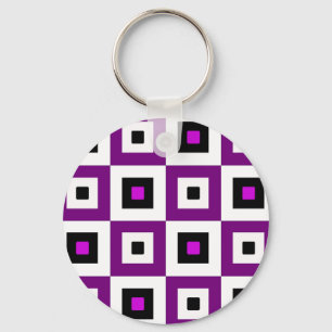 Porte-clés Motif de carrés à carreaux violet noir et blanc